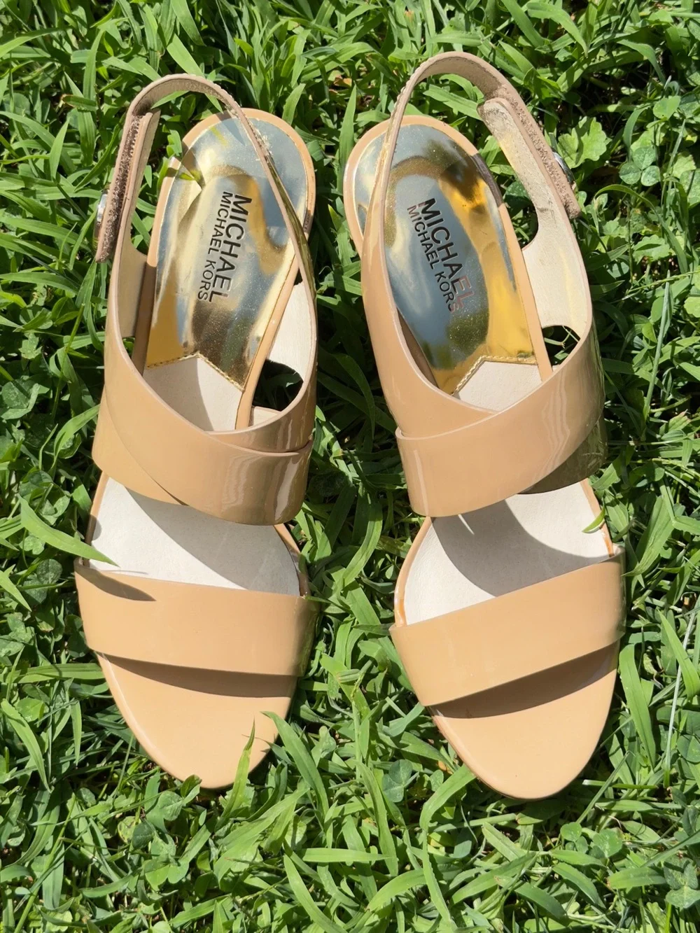 Michael Kors Joselle Beige Patent Leather Slingback Heels Sz 10